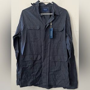 BRAND NEW Eton Twill Navy Pinstripe Overshirt Size Large